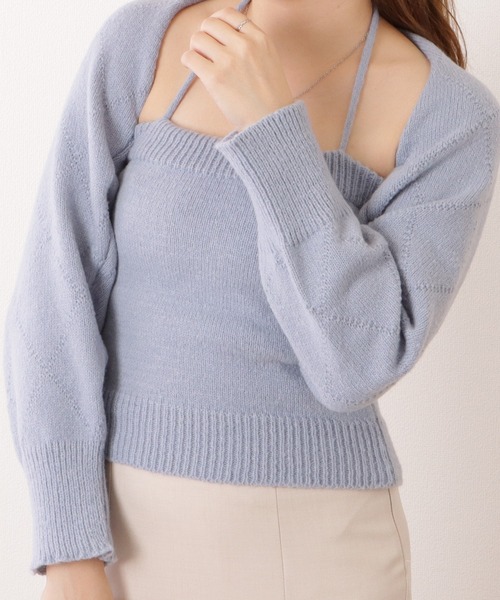 Lace Ladies（レースレディース）の「ニットキャミ×ボレロトップスセットアップ（アンサンブル・レディース・ブルー/ブラック/ホワイト・FREE）」の13枚目の写真