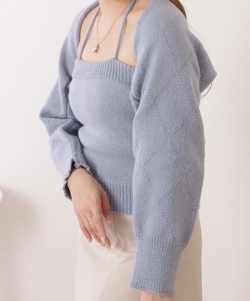 Lace Ladies（レースレディース）の「ニットキャミ×ボレロトップスセットアップ（アンサンブル・レディース・ブルー/ブラック/ホワイト・FREE）」の14枚目の写真
