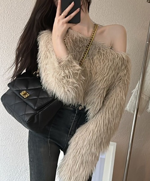 Achic(アシック)の「ふわふわ 暖かい ニットトップス 長袖(ニット/セーター・レディース・ベージュ/ホワイト/パープル/グリーン/ブラウン/ブラック・M)」の5枚目の写真