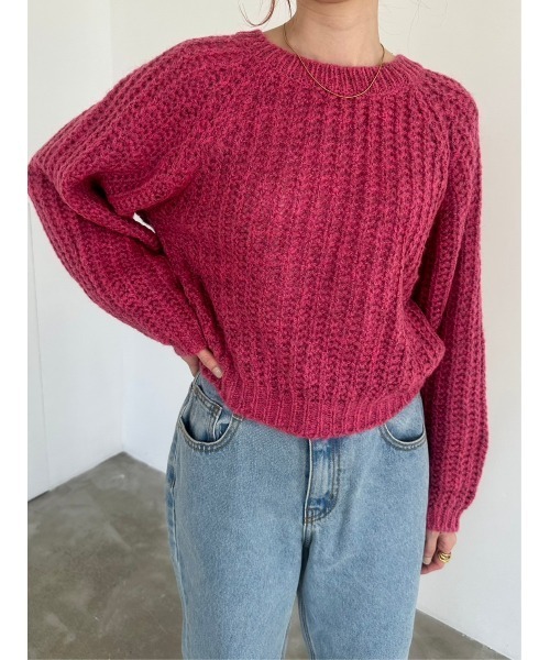 DAIS-Y（デイジー）の「ボリュームスリーブローゲージニット（ニット/セーター・レディース・ブルーグリーン/ピンク/グレー・FREE）」の6枚目の写真