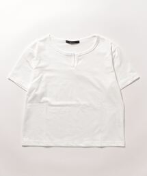 【Bz】 [IZU] ショート丈キーネックTシャツ