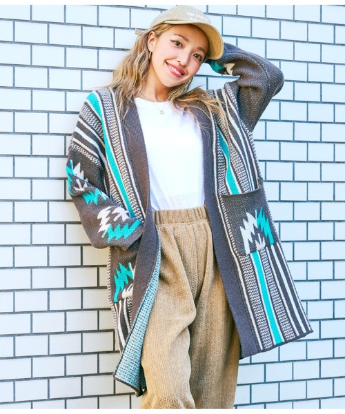 anap mimpi（アナップミンピ）の「オルテガストライプカーディガン（カーディガン/ボレロ・レディース・ダークグレー/ベージュ系その他・FREE）」の2枚目の写真