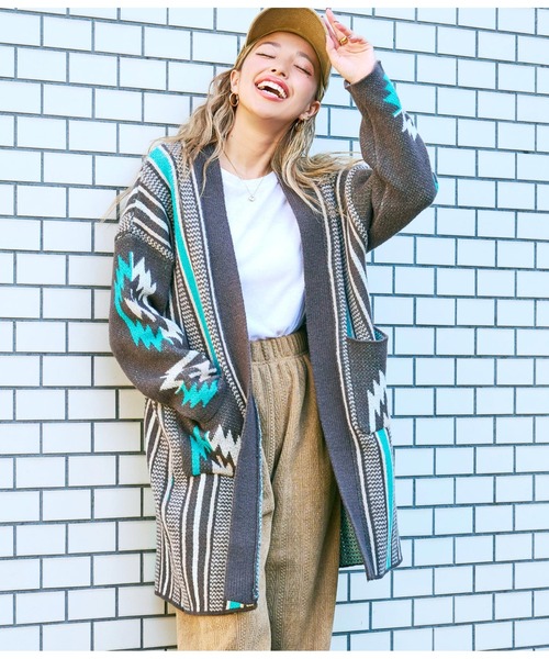 anap mimpi（アナップミンピ）の「オルテガストライプカーディガン（カーディガン/ボレロ・レディース・ダークグレー/ベージュ系その他・FREE）」の3枚目の写真