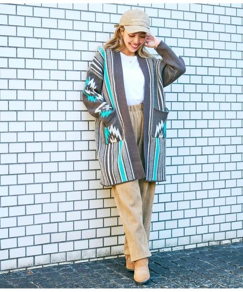 anap mimpi（アナップミンピ）の「オルテガストライプカーディガン（カーディガン/ボレロ・レディース・ダークグレー/ベージュ系その他・FREE）」の7枚目の写真