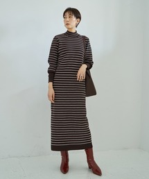 立体ボーダーニットワンピース