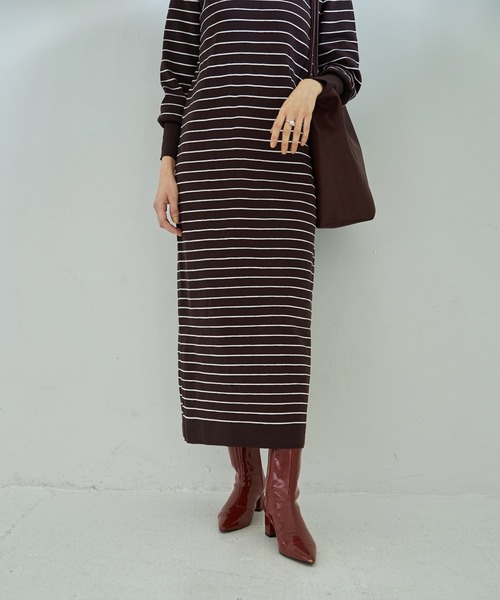 STYLE DELI（スタイルデリ）の「立体ボーダーニットワンピース（ワンピース・レディース・ホワイト系その他/ブラウン系その他・01/02）」の11枚目の写真