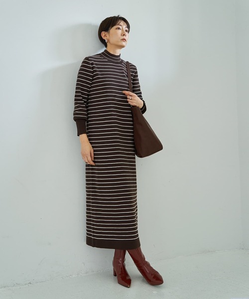 STYLE DELI（スタイルデリ）の「立体ボーダーニットワンピース（ワンピース・レディース・ホワイト系その他/ブラウン系その他・01/02）」の7枚目の写真