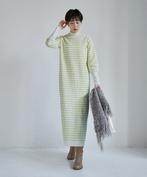 STYLE DELI（スタイルデリ）の「立体ボーダーニットワンピース（ワンピース・レディース・ホワイト系その他/ブラウン系その他・01/02）」の3枚目の写真