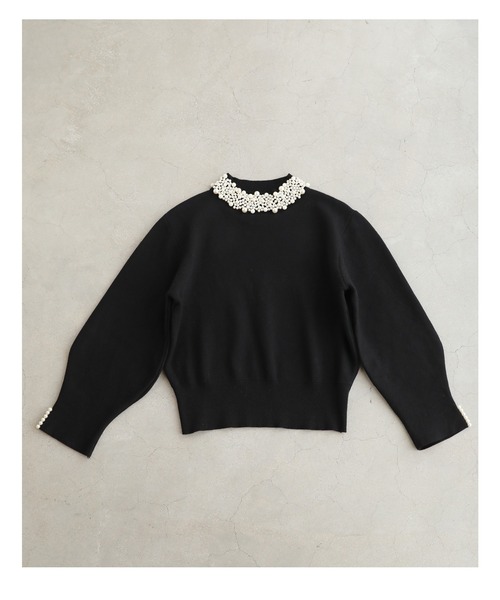 cawaii（カワイイ）の「（黒）デコレーションパールネックのきれいめニットプルオーバートップス（ニット/セーター・レディース・ブラック・FREE）」の11枚目の写真