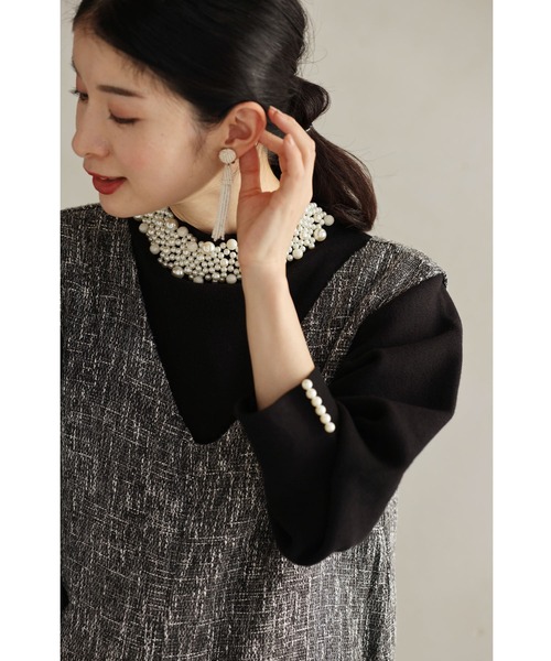 cawaii（カワイイ）の「（黒）デコレーションパールネックのきれいめニットプルオーバートップス（ニット/セーター・レディース・ブラック・FREE）」の14枚目の写真