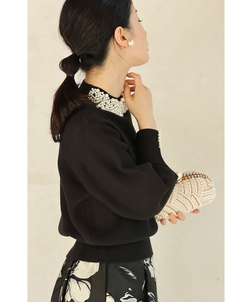 cawaii（カワイイ）の「（黒）デコレーションパールネックのきれいめニットプルオーバートップス（ニット/セーター・レディース・ブラック・FREE）」の3枚目の写真