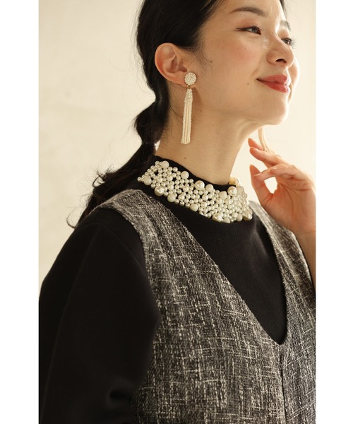 cawaii（カワイイ）の「（黒）デコレーションパールネックのきれいめニットプルオーバートップス（ニット/セーター・レディース・ブラック・FREE）」の5枚目の写真