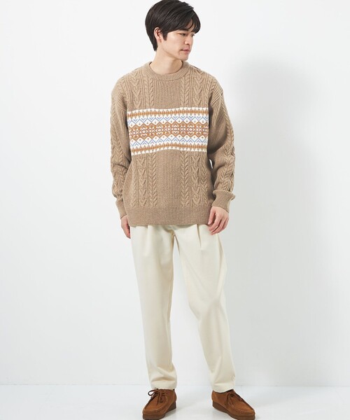 green label relaxing（グリーンレーベルリラクシング）の「アラン ジャカード クルーネック ニット（ニット/セーター・メンズ・ベージュ/レッド/オフホワイト・L/S/M/XL）」の4枚目の写真