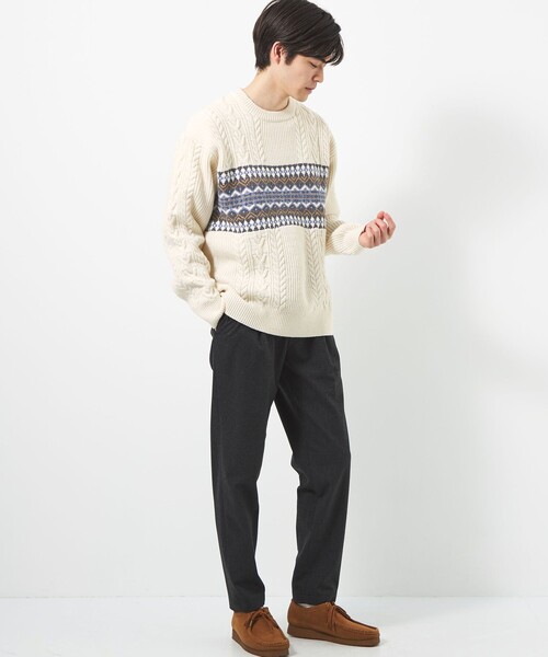 green label relaxing（グリーンレーベルリラクシング）の「アラン ジャカード クルーネック ニット（ニット/セーター・メンズ・ベージュ/レッド/オフホワイト・L/S/M/XL）」の5枚目の写真