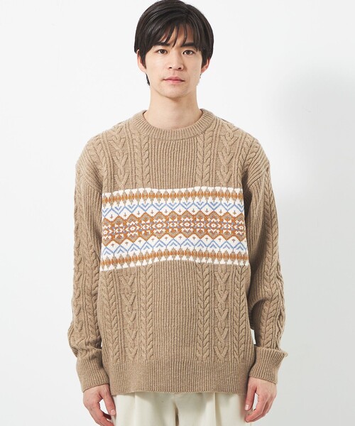 green label relaxing（グリーンレーベルリラクシング）の「アラン ジャカード クルーネック ニット（ニット/セーター・メンズ・ベージュ/レッド/オフホワイト・L/S/M/XL）」の7枚目の写真