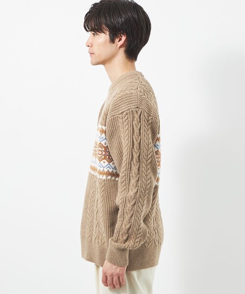 green label relaxing（グリーンレーベルリラクシング）の「アラン ジャカード クルーネック ニット（ニット/セーター・メンズ・ベージュ/レッド/オフホワイト・L/S/M/XL）」の8枚目の写真