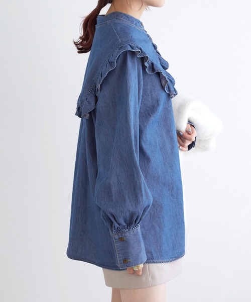 w closet（ダブルクローゼット）の「【SETアイテム】フリル衿付きシャツ（シャツ/ブラウス・レディース・ブルー・FREE）」の3枚目の写真