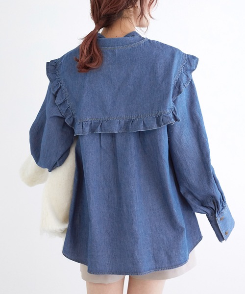 w closet（ダブルクローゼット）の「【SETアイテム】フリル衿付きシャツ（シャツ/ブラウス・レディース・ブルー・FREE）」の4枚目の写真