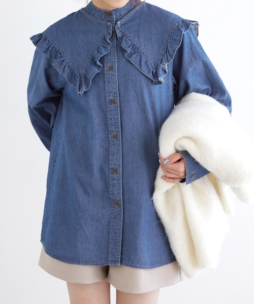 w closet（ダブルクローゼット）の「【SETアイテム】フリル衿付きシャツ（シャツ/ブラウス・レディース・ブルー・FREE）」の5枚目の写真