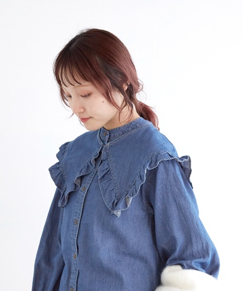 w closet（ダブルクローゼット）の「【SETアイテム】フリル衿付きシャツ（シャツ/ブラウス・レディース・ブルー・FREE）」の6枚目の写真