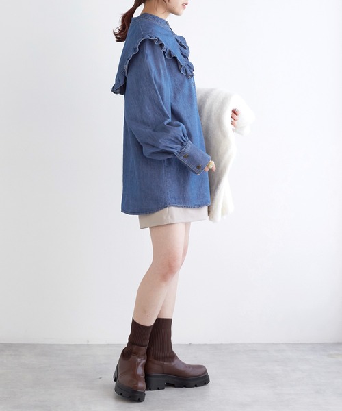 w closet（ダブルクローゼット）の「【SETアイテム】フリル衿付きシャツ（シャツ/ブラウス・レディース・ブルー・FREE）」の8枚目の写真