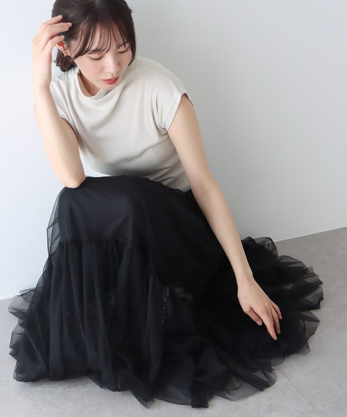 BLUEEAST（ブルーイースト）の「チュールティアードスカート（スカート・レディース・ベージュ/ブラック/ブルーグレー/ピンクベージュ/チャコールグレー・MEDIUM）」の2枚目の写真