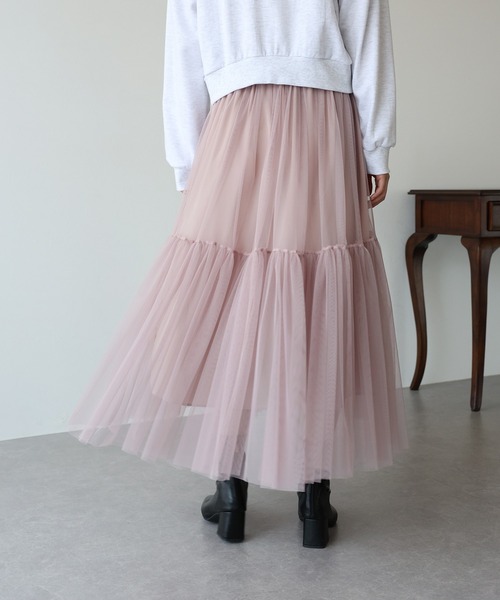 BLUEEAST（ブルーイースト）の「チュールティアードスカート（スカート・レディース・ベージュ/ブラック/ブルーグレー/ピンクベージュ/チャコールグレー・MEDIUM）」の18枚目の写真