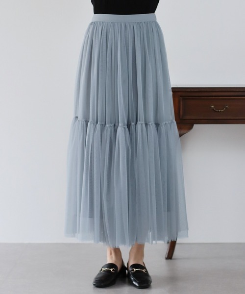 BLUEEAST（ブルーイースト）の「チュールティアードスカート（スカート・レディース・ベージュ/ブラック/ブルーグレー/ピンクベージュ/チャコールグレー・MEDIUM）」の6枚目の写真
