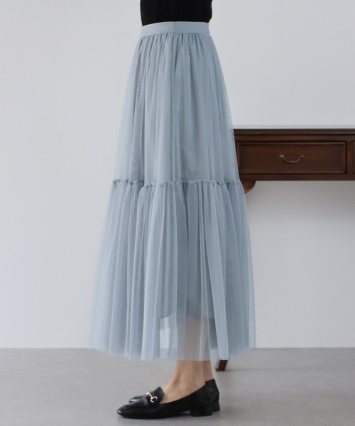 BLUEEAST（ブルーイースト）の「チュールティアードスカート（スカート・レディース・ベージュ/ブラック/ブルーグレー/ピンクベージュ/チャコールグレー・MEDIUM）」の7枚目の写真