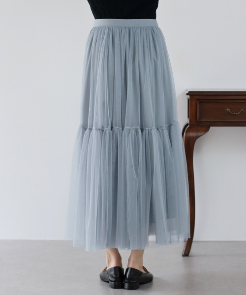BLUEEAST（ブルーイースト）の「チュールティアードスカート（スカート・レディース・ベージュ/ブラック/ブルーグレー/ピンクベージュ/チャコールグレー・MEDIUM）」の8枚目の写真