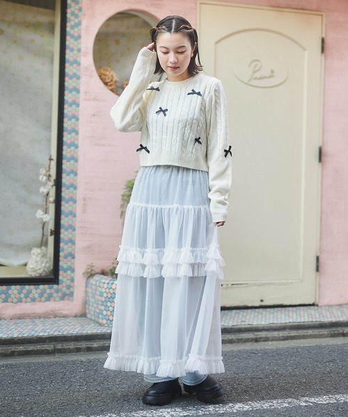 SPINNS(スピンズ)の「透けチュールティアードロングスカート(スカート・レディース・ブラック/ホワイト/イエロー/ブルー・ONESIZE)」の15枚目の写真