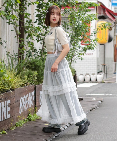 SPINNS(スピンズ)の「透けチュールティアードロングスカート(スカート・レディース・ブラック/ホワイト/イエロー/ブルー・ONESIZE)」の11枚目の写真