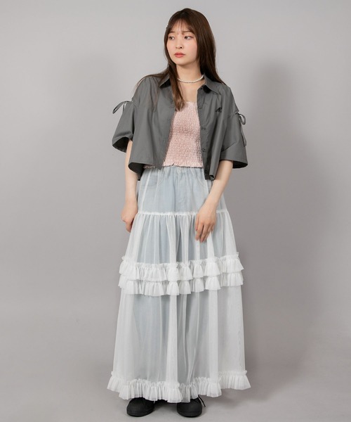 SPINNS(スピンズ)の「透けチュールティアードロングスカート(スカート・レディース・ブラック/ホワイト/イエロー/ブルー・ONESIZE)」の18枚目の写真