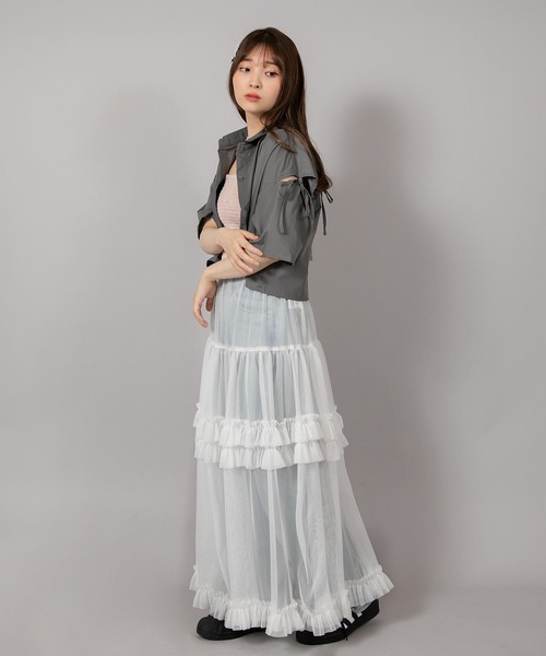 SPINNS(スピンズ)の「透けチュールティアードロングスカート(スカート・レディース・ブラック/ホワイト/イエロー/ブルー・ONESIZE)」の19枚目の写真