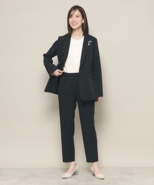 ITS'DEMO（イッツデモ）の「◆【普段着にも使える／卒業式・入学式／オフィス／セレモニー／ウエストゴム】ダブルクロステーパードパンツ（その他パンツ・レディース・ブラック/ナチュラル・00）」の4枚目の写真