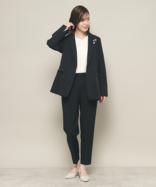 ITS'DEMO（イッツデモ）の「◆【普段着にも使える／卒業式・入学式／オフィス／セレモニー／ウエストゴム】ダブルクロステーパードパンツ（その他パンツ・レディース・ブラック/ナチュラル・00）」の8枚目の写真