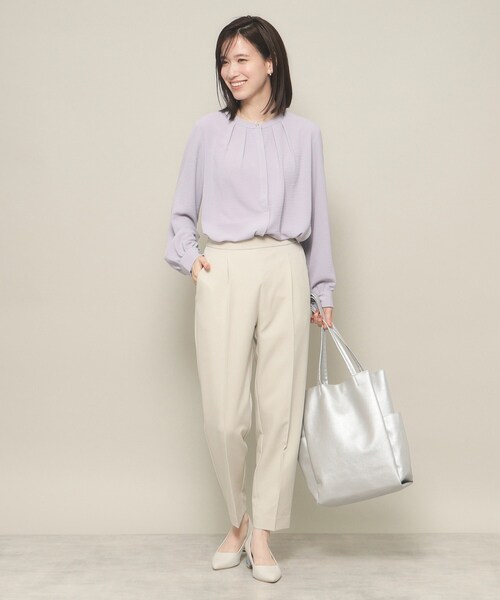 ITS'DEMO（イッツデモ）の「◆【普段着にも使える／卒業式・入学式／オフィス／セレモニー／ウエストゴム】ダブルクロステーパードパンツ（その他パンツ・レディース・ブラック/ナチュラル・00）」の9枚目の写真