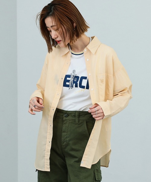 SOMETHING(サムシング)の「SOMETHING/サムシング ストライプ長袖シャツ(シャツ/ブラウス・レディース・イエロー/オレンジ/ブルー・FREE)」の9枚目の写真
