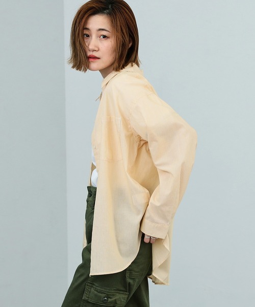 SOMETHING(サムシング)の「SOMETHING/サムシング ストライプ長袖シャツ(シャツ/ブラウス・レディース・イエロー/オレンジ/ブルー・FREE)」の10枚目の写真
