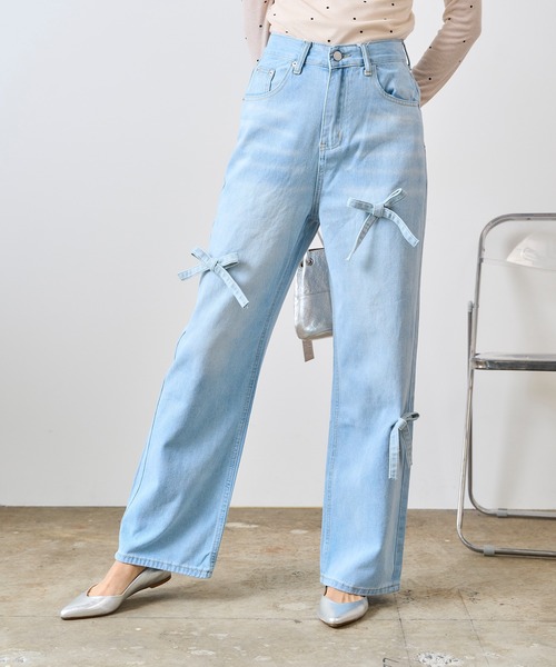 Chick（チック）の「△Mini Ribbon Denim Pants / ミニリボンデニム
