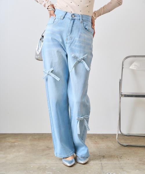 Chick（チック）の「△Mini Ribbon Denim Pants / ミニリボンデニム
