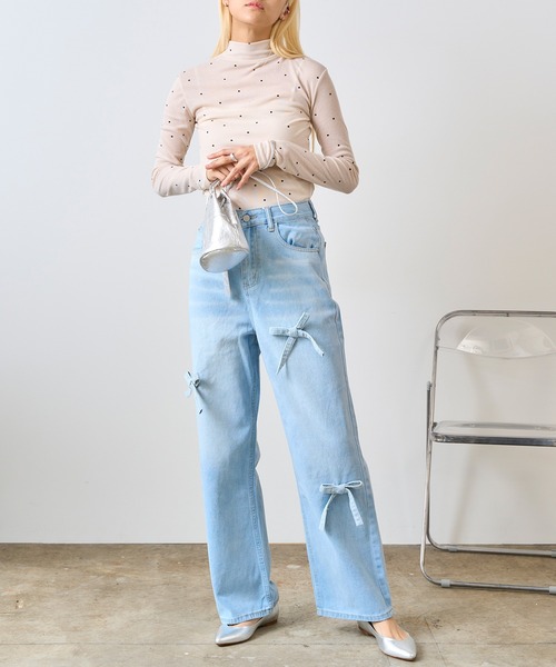 Chick（チック）の「△Mini Ribbon Denim Pants / ミニリボンデニム