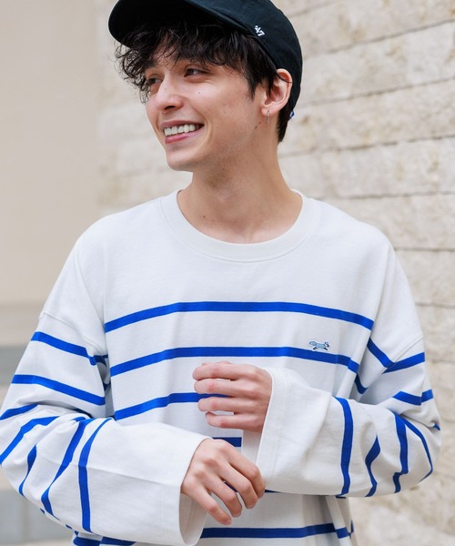 PENNEYS（ぺニーズ）の「【THE FOX】パネルボーダー/ロゴワッペンルーズプルオーバーロンT（Tシャツ/カットソー・メンズ・ホワイト/ネイビー・LARGE/MEDIUM）」の9枚目の写真