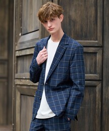 メンズのテーラードジャケット（ブルー・ネイビー/青色系