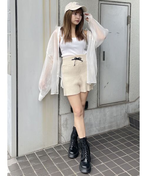 MURUA（ムルーア）の「リブニットキュロット【ショートパンツ】（その他パンツ・レディース・グレー/ブラック/アイボリー・FREE）」の20枚目の写真