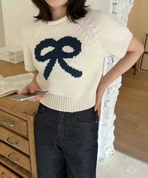 リボンデザインサマーニットトップス