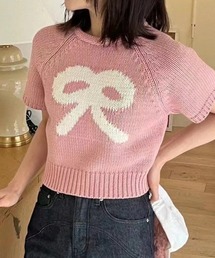 リボンデザインサマーニットトップス