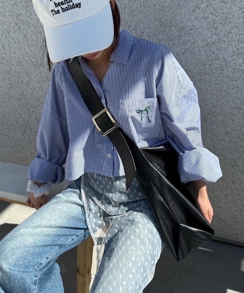 nemne store(ネンネストア)の「リボンモチーフ刺繍アソートストライプショートシャツ(シャツ/ブラウス・レディース・ライトブルー/アイボリー/ブルー・フリー)」の20枚目の写真