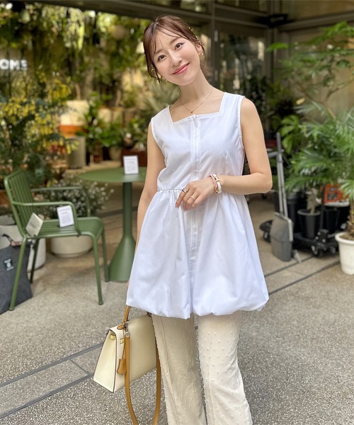 KOBE LETTUCE（コウベレタス）の「[ 水野佐彩さんコラボ ]　前後2wayバルーンジレ（ベスト・レディース・ブラック/チャコールグレー/オフホワイト・SHORT/LONG）」の9枚目の写真