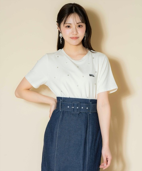 WILLSELECTION（ウィルセレクション）の「ランダムラインストーンロゴTシャツ（Tシャツ/カットソー・レディース・イエロー/ピンク/オフホワイト・SMALL/MEDIUM）」の4枚目の写真